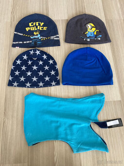 4x bavlněná čepice 1x kukla (H&M, Tchibo), v. 110/128 - 2