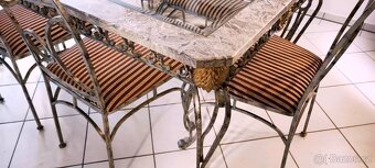 Stůl jídelní velký a 6 židlí - deska mramor - 2