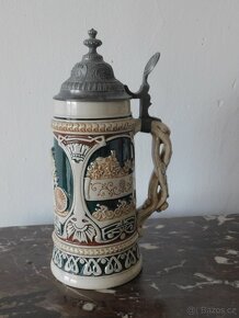Historický cyklistický kameninový korbel - bier stein - 2