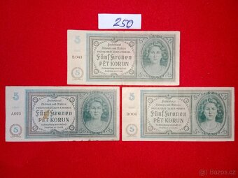 3 ) PĚT KORUN PROTEKTORÁT ČECHY A MORAVA - cena za kus - 2