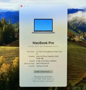 MacBook Pro 13” 2017 CTO /8GB RAM/i5/256GB SSD/ Záruka - 2