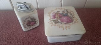 LUXUSNÍ VINTAGE PORCELÁNOVÝ SET ZAPALOVAČ KRABIČKA A 2 POPEL - 2