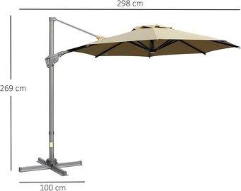 Velký slunečník 300 cm – otočný 360°, klička, kvalitní konst - 2