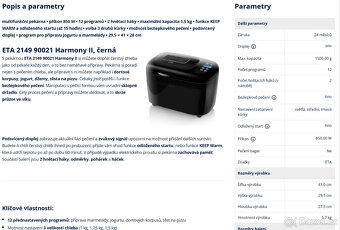 Domácí pekárna ETA Harmony II Black - téměř nová - 2