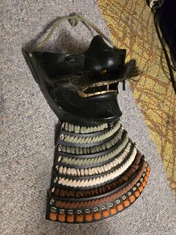 Stará železná válečná Japonská samurai maska-Menpo - 2