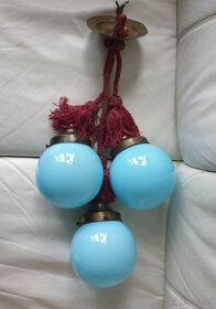 Starožitný lustr art deco na provazu modré koule - 2