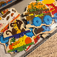 Dřevěné hračky - puzzle motýl a vláček, hodiny s drakem - 2