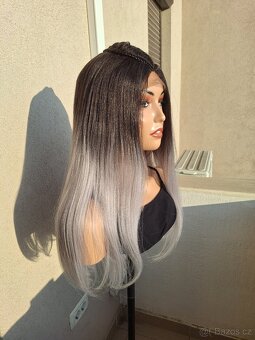 Rovná paruka s krajkou vpředu, blond ombre s copem 71350 - 2