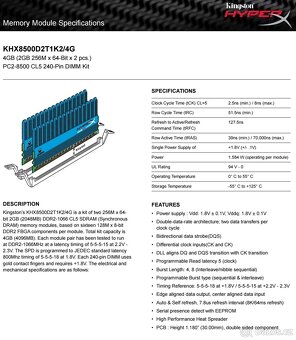 Paměti DDR2 4x2gb Kingston 1066mhz cl5+chladič - 2