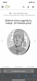 Stříbrná mince Legendy čs. hokeje - Jiří Holeček proof - 2