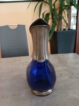 Retro karafa na víno s cínovým dekorem-kačenka - 2