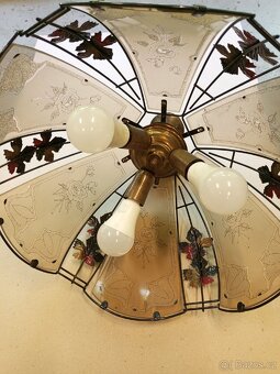 Retro závěsný lustr s rytým sklem – květinový motiv - 2