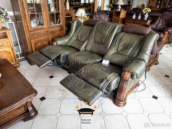 Sedací kožená souprava 3+2+1 2x el relax - kůže, dřevo - 2