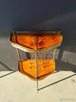 Italský konzolový stolek s intarzií a mosazí - 2