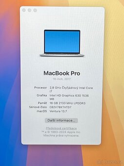 MacBook Pro 15” 2017/16GB RAM/Intel i7/256GB SSD/ Záruka - 2