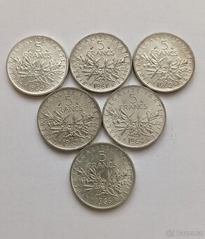 Stříbrné 5 Franky 1960,61,62,63,64,66 Francie - 2