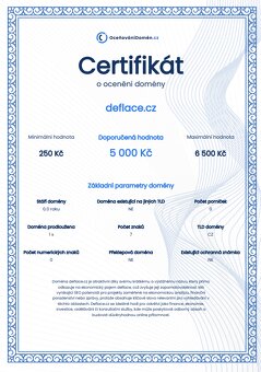 deflace.cz – Doména na prodej s certifikátem hodnoty - 2
