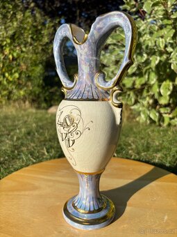 Dekorativní porcelánová váza – perleť, zlacení, květiny - 2