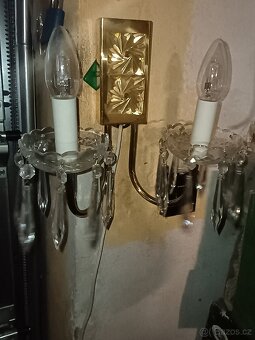 Starý lustr a nástěnná lampa, křištál ze šedesátek ,desingov - 2
