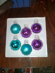 Vánoční ozdoby-sklo-4 krabičky koule fialovo tyrkysové - 2