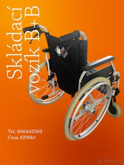 invalidní vozík b+b sed 45cm , brzdy pro doprovod - 2