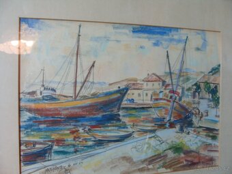 Antonín Tomek - Přístav v Sarajevu - Olejový pastel - 2