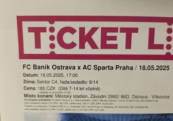 Vstupenky Baník - Sparta 18.5.2025 - 2