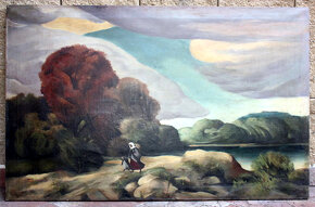 Kuhn, obraz Romantická krajina s rybníkem, olej, XXXL 95x148 - 2