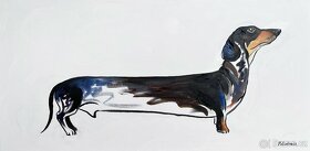 Obraz olejomalba na plátně pes jezevčík, 40x80 cm - 2