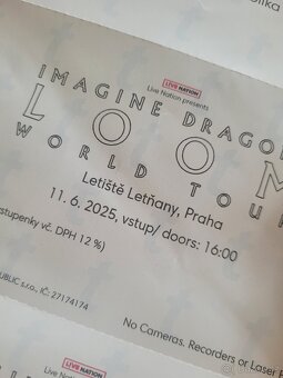 2 vstupenky na koncert IMAGINE DRAGONS 11.6. - 2