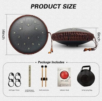 Velký Tongue drum, opletený buben 15 tónů, 36 cm - 2
