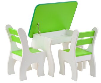 Dětský Dřevěný jídelní set 1S+2K Model K3 zelený - 2