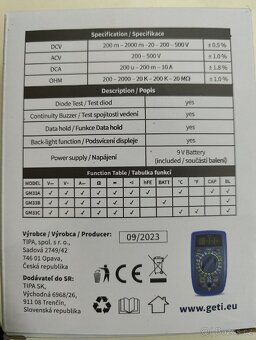 Prodám nový multimetr Geti GM33B - 2
