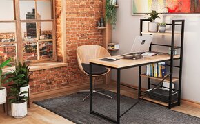 Moderní počítačový stůl s regálem - hnědý - 2