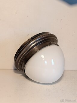 mosazný starý lustr stropnice lampa, bílé stínidlo - 2