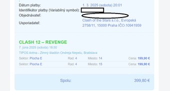 Lístky Clash 12 Revenge, Sektor A 2x VIP - 2