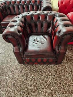 CHESTERFIELD ŠTÝL,KOŽENÁ BORDOVO-ČIERNA - 2