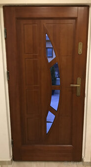 Vchodové dveře 90 cm, dvojsklo, levé, dřevěné včetně zárubně - 2