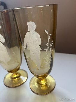 Mary Gregory - žluté starožitné poháry, ručně malované - 2