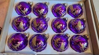 Skleněné retro ozdoby koule12ks fialové zlacená krajina - 2