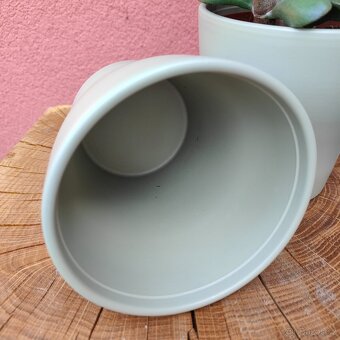 2x Kameninový obal na kytky, šedozelený - 2