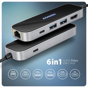 USB HUB | AXAGON HMC 6GLN | HDMI | PD | USB 3.0 | Nový - 2