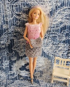 Barbie - šatičky na panenku, růžovo-šedé - 2