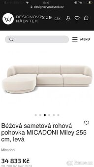 Sedací souprava Samet kremova Bonami Miley Micadoni - 2