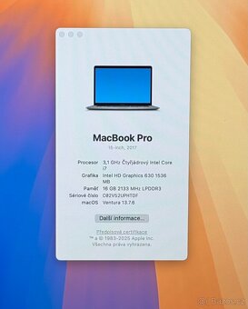 MacBook Pro 15” 2017/16GB RAM/Intel i7/1T SSD/ Záruka - 2