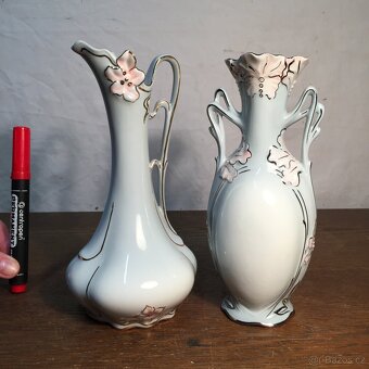 párové vázy Dux - nádherné secesní tvary a květy - 2