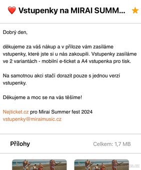 Vstupenky na Mirai Summer Fest Liberec 2.8.2025 - 2