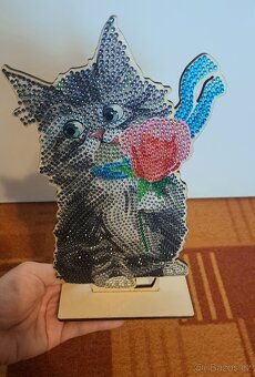 Diamantové malování, kotě s růží - 2