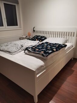 manželská postel IKEA IDANAS bílá s matrací, stolky a roštem - 2