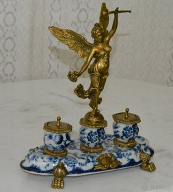 Zámecký kalamář s bohyní - porcelán + bronz - 2